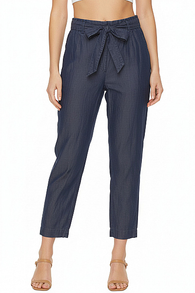 Massimo Dutti Dámské Modré Volnočasové Kalhoty S Mašlí A Pružným Pasem Velikost XXS