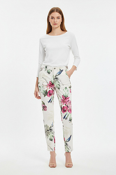Guess Dámské Dlouhé Kalhoty Květované Světlé Rovné Ležérní S Potiskem Vel. 24