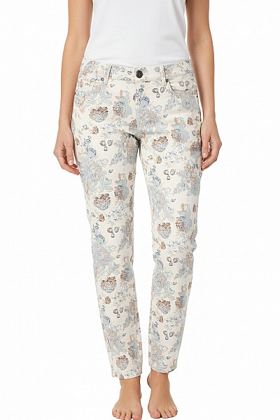 PULZ JEANS Dámské Bavlněné Květované Kalhoty S Potiskem Pohodlné Ležérní Rovné Vel. 28