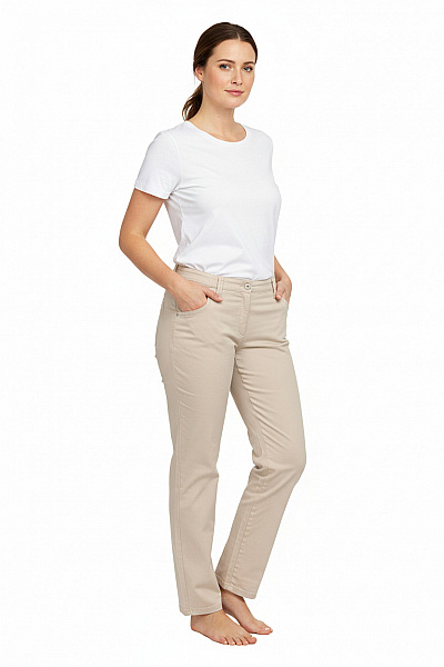 BRAX Dámské Bavlněné Volnočasové Rovné Kalhoty Béžové S Kapsami Velikost 44+