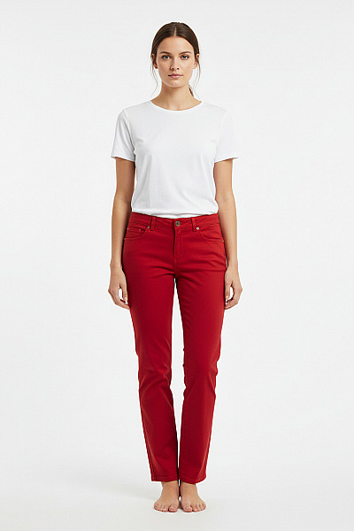 BRAX Dámské Bavlněné červené Chino Kalhoty Rovné Ležérní S Kapsami Velikost 36