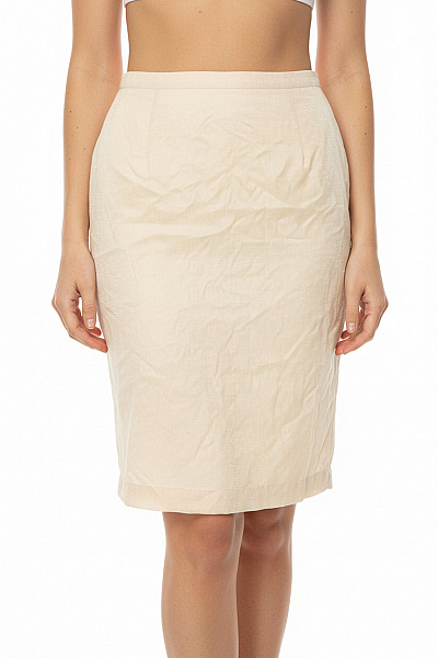 Dámská Hedvábná Sukně Béžová Průsvitná Rovná Ke Kolenům Elegantní Velikost 12