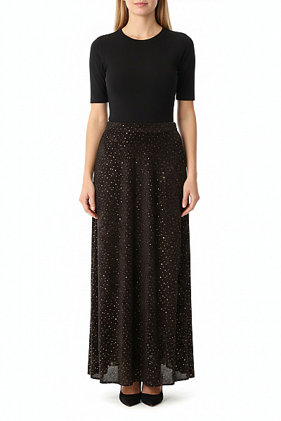 CULTURE Dámská Polyesterová Dlouhá Sukně Tmavě Hnědá Vzorovaná Flitry Elegantní Velikost S