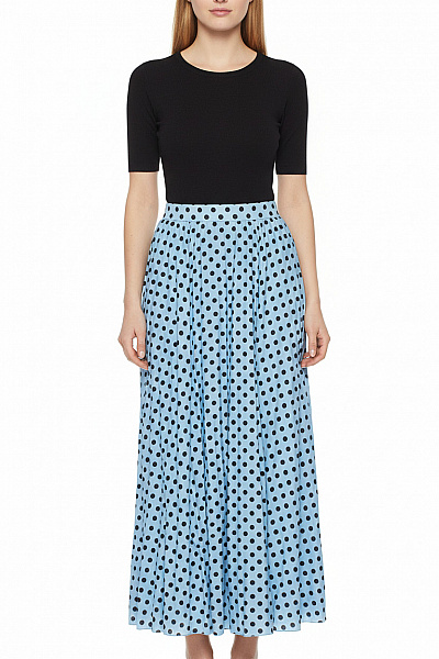 Dámská Modrá Polyesterová Maxi Sukně S Puntíky Plisovaná Volná Vel. EU 40