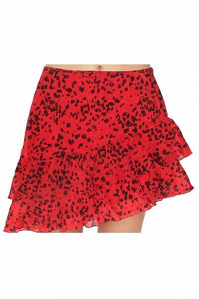 VILA Červená Polyesterová Mini Sukně Vzorovaná Asymetrická S Volánky Vel. M