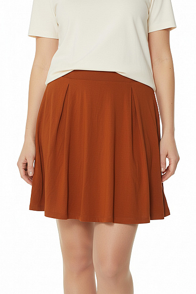 Dámská Viskózová Krátká áčková Sukně Hnědá Jednobarevná Volná Vel. M