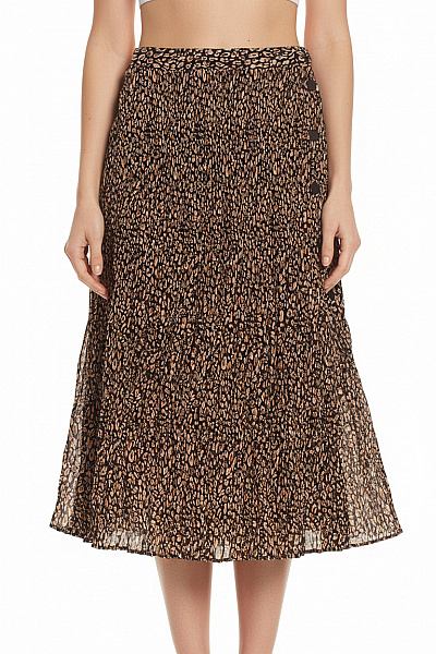 Topshop Dámská Polyesterová Midi Sukně Leopardí Vzorovaná Plisovaná Volná Vel. 36
