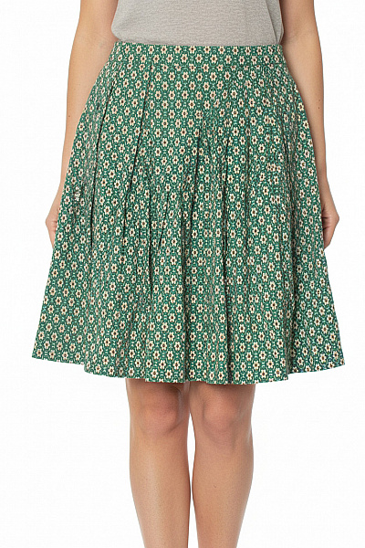 HALLHUBER Dámská Bavlněná Zelená Květinová Vzorovaná áčková Krátká Plisovaná Sukně Vel. EU 36