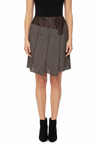 TAIFUN Dámská Polyesterová Asymetrická Krátká Sukně Hnědá Se Zipem Vel. 40