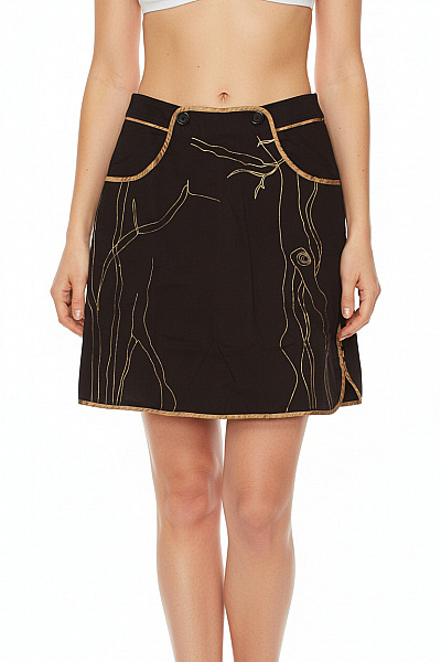 VILA Bavlněná černá áčková Sukně Nad Kolena S Výšivkou Zdobená Vel. S