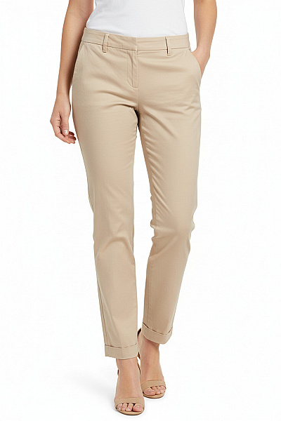 Dámské Béžové Plátěné Chinos Volné Rovné Ležérní S Kapsami Vel. M