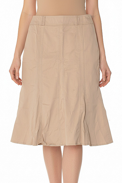 GERRY WEBER Dámská Bavlněná Béžová áčková Sukně Ke Kolenům Rozšířená Vel. EU 38