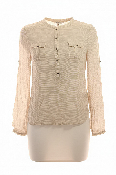 Custommade Dámská Viskózová Halenka Béžová Pruhovaná Průsvitná S Kapsami Vel. EU M