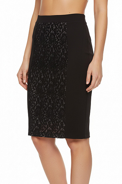 French Connection Dámská Pouzdrová Viskózová Sukně černá Krajka Elegantní Business Ke Kolenům Vel. UK 10