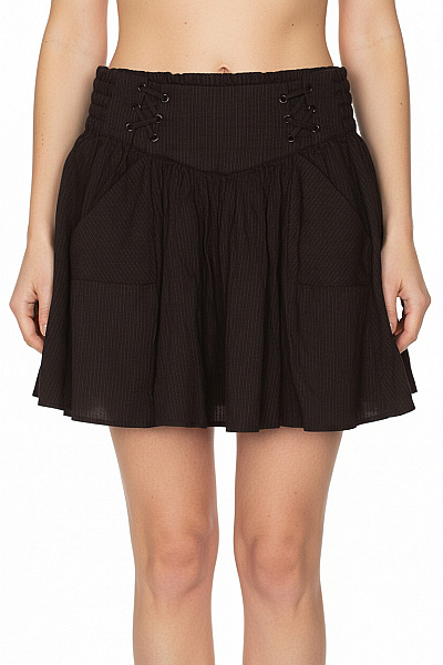 FREEMANT.PORTER Dámská černá Polyesterová Mini Sukně S Vysokým Pasem šněrováním Nabíraná Vel. EU S