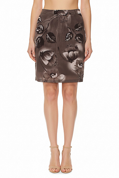 LAURA ASHLEY Polyesterová Pouzdrová Sukně Hnědá Květinová Elegantní Krátká Vzorovaná Vel. 34