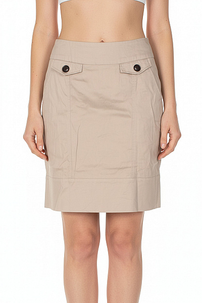 RAVEL Béžová Business Sukně Ke Kolenům S Kapsami A Vysokým Pasem Vel. EU S