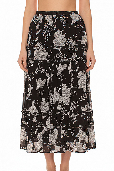 Jones Dámská Dlouhá Květinová Sukně S Volánky černobílá Vel. 34