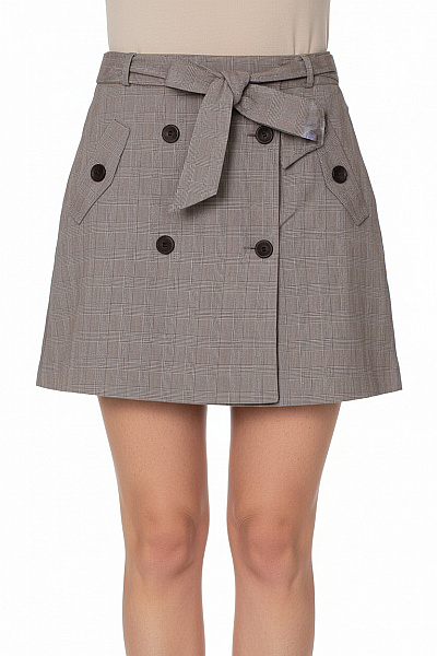 ZARA Dámská Kostkovaná áčková Sukně S Páskem A Knoflíky šedá Vel. L