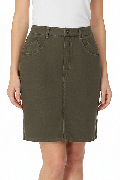 Dámská Khaki Sukně Ke Kolenům S Kapsami Rovná Vel. 34