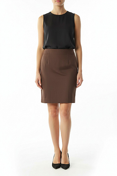 Esprit Vlněná Hnědá Pouzdrová Sukně Ke Kolenům Business Elegantní Se Zipem Vel. EU 34