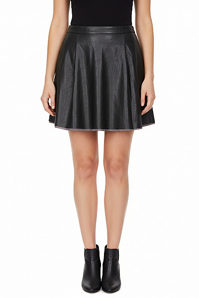 VILA Dámská Kožená Minisukně černá áčková Rozšířená Se Zipem Velikost L