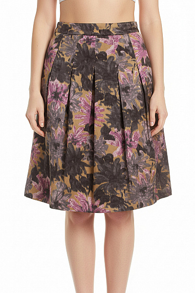 BENETTON Vlněná Květinová Vzorovaná áčková Midi Sukně Podzimní Velikost 38