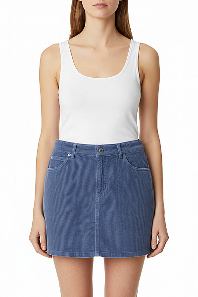 Topshop Dámská Manšestrová Sukně S Kapsami Modrá Krátká Vel. EU 38