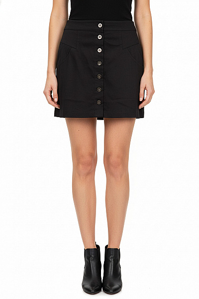 HALLHUBER Černá Bavlněná Mini Sukně S Knoflíky A Kapsami Velikost EU 38