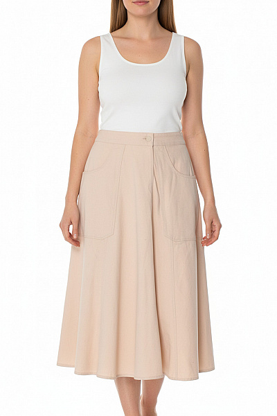 Calvin Klein Bavlněná Dámská Béžová áčková Midi Sukně S Kapsami Volná Vel. 42