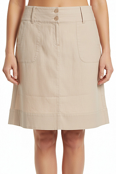 Franco Callegari Dámská Lněná Béžová Sukně Ke Kolenům Rovná S Kapsami Business Vel. 40