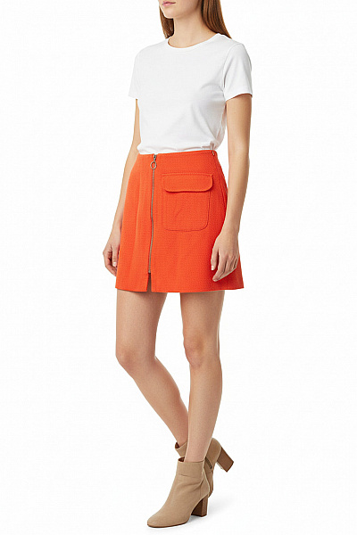 Topshop Dámská červená Mini Sukně S Kapsami A Zipem Z Bavlny Velikost UK 10