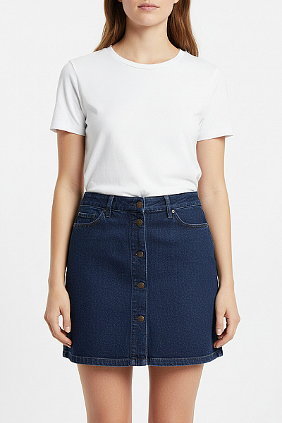 Lee  Dámská Bavlněná Tmavě Modrá áčková Džínová Sukně S Knoflíky Nad Kolena Velikost 32