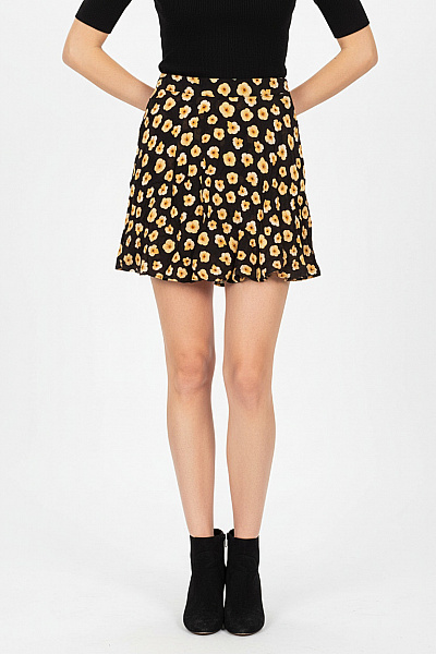 Dámská Viskózová Krátká áčková Sukně Hnědá Květinová Vzorovaná Letní Volná Velikost 36