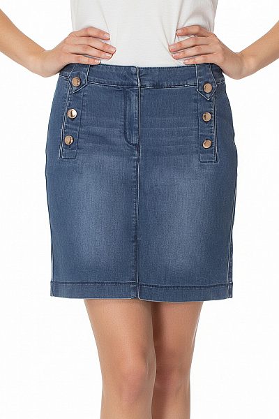 PEDRO DEL HIERRO Dámská Džínová Sukně Ke Kolenům S Vysokým Pasem A Knoflíky Modrá Velikost S