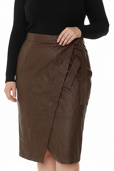 MANGO Hnědá Zavinovací Midi Sukně S Páskem Elegantní Kožená Vel. XXL