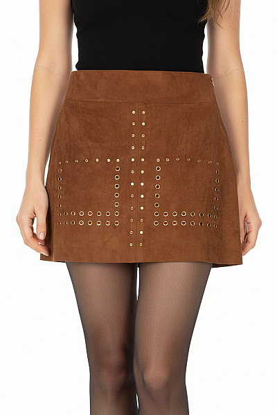 ZARA Hnědá Semišová Mini Sukně S Nýty áčková Velikost M