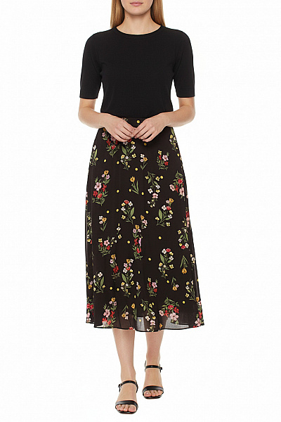 Dorothy Perkins Dámská černá Květinová Midi Sukně S Potiskem A Puntíky Velikost UK 14