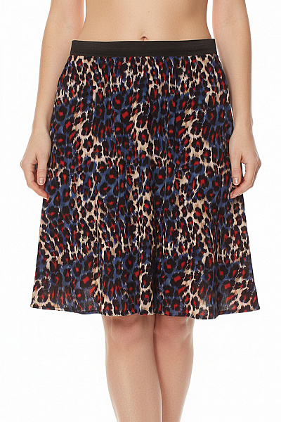 SAINT TROPEZ Dámská Krátká Vzorovaná Leopardí Plisovaná Sukně S Gumou V Pase Velikost M