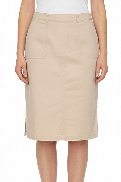 Dámská Bavlněná Béžová Rovná Sukně Ke Kolenům S Kapsami Velikost M