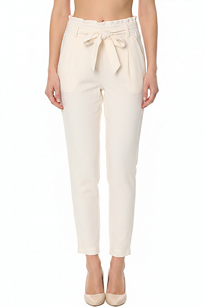 ZARA Dámské Kalhoty S Vysokým Pasem A Mašlí Volnočasové Jarní Bílé Vel. Xs