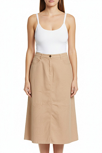 Marks & Spencer Dámská Béžová Polyesterová Rovná Midi Sukně S Kapsami Velikost UK 14