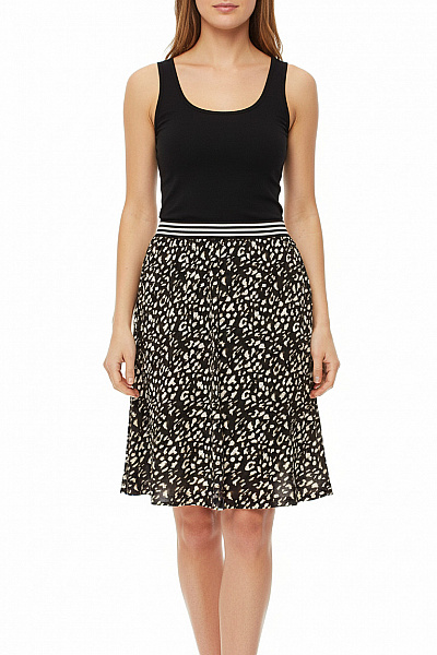 MORE & MORE Dámská Polyesterová Plisovaná Sukně černobílá Leopardí Vzorovaná Krátká Velikost 36