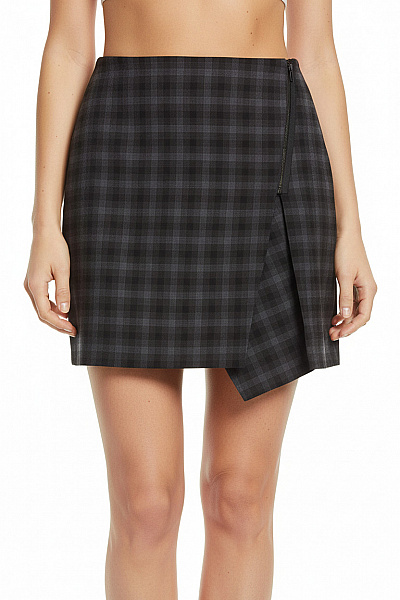 S.OLIVER Dámská Kostkovaná Mini Sukně Asymetrická Se Zipem Velikost 36