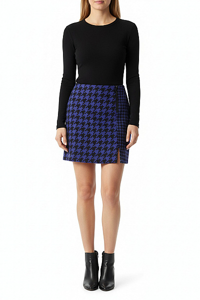 Dámská Mini Sukně Pouzdrová Vzorovaná Pepitová Modročerná Se Zipem Velikost L