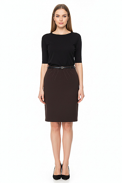 Marks & Spencer Dámská Pouzdrová Polyesterová Sukně Business Tmavě Hnědá Jednobarevná Ke Kolenům Velikost 10