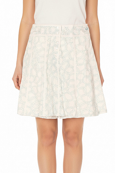 FRED PERRY Bavlněná Vzorovaná Sukně Bílá Letní Skater Vel. UK 10