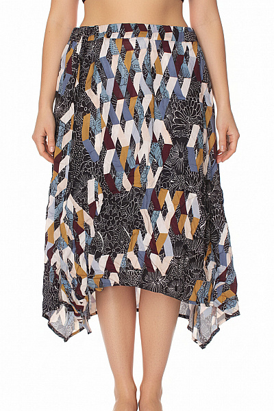 Ulla Popken Dámská Asymetrická Vzorovaná Sukně S Gumou V Pase Volná Vel. 42/44
