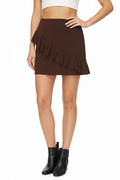 ZARA Dámská Hnědá Polyesterová Mini Sukně Řasená Asymetrická Elastická Vel. M