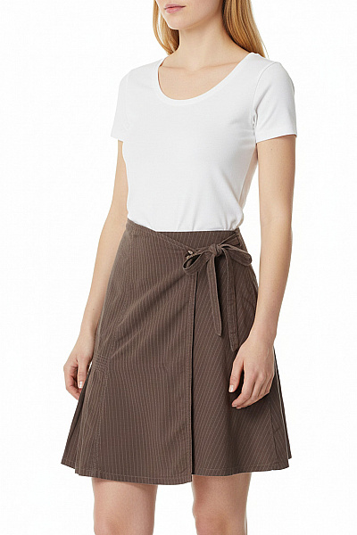 Hnědá Pruhovaná Zavinovací Midi Sukně S Mašlí Vel. 34